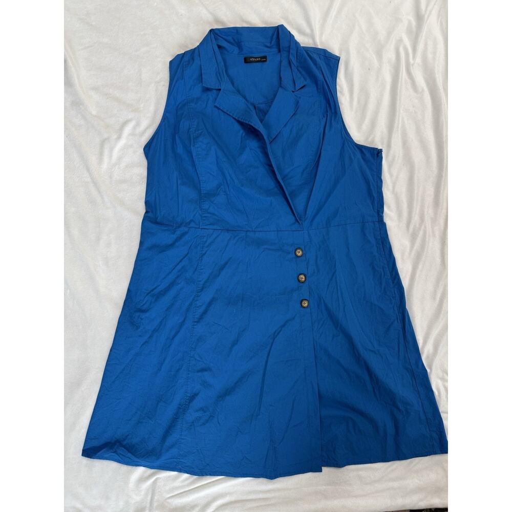 eShakti Blue Collared Sleeveless A-Line Knee Length Dress Button Accent M